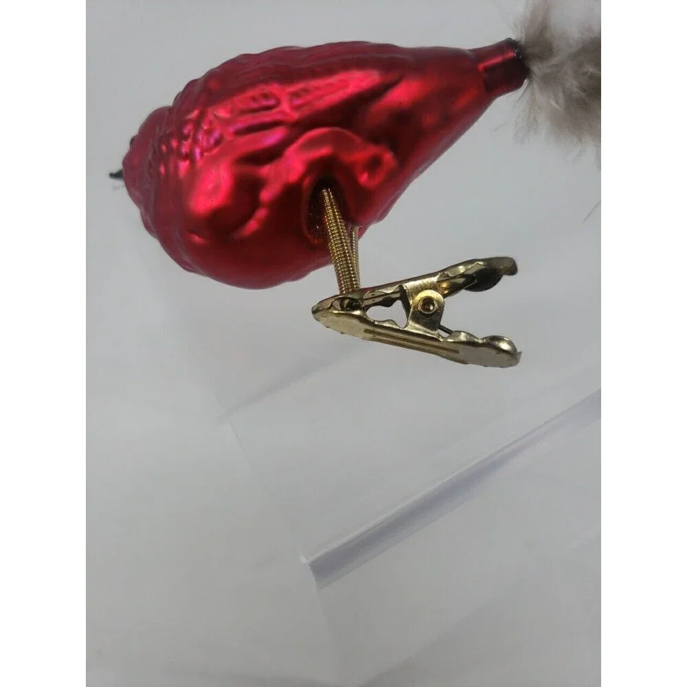 Vintage Blown Glass Red Bird Feather Tail Spring Clip Legs Classic Rare Uncommon